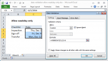 Excel formula: Data validation allow weekday only